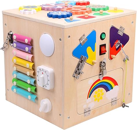 Qppwj Activity Cubes Educational Educational Toys Key Locks Push Pull Locks Rotary Scroll Wheels Zippers Music Instruments Latches Butterfly Nuts For Toddlers Amazon Co Uk Sports Outdoors