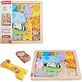 Fisher-Price Wood Toddler Toy Animal Puzzle, 13 Piece Wooden Shape-Sorting Activity for Preschool Kids Ages 2+ Years