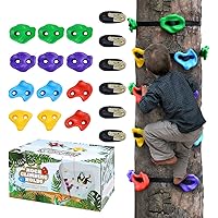 TOPNEW 12 Ninja Tree Climbing Holds for Kids Climber, Adult Climbing Rocks with 6 Ratchet Straps for Outdoor Ninja Warrior Ob