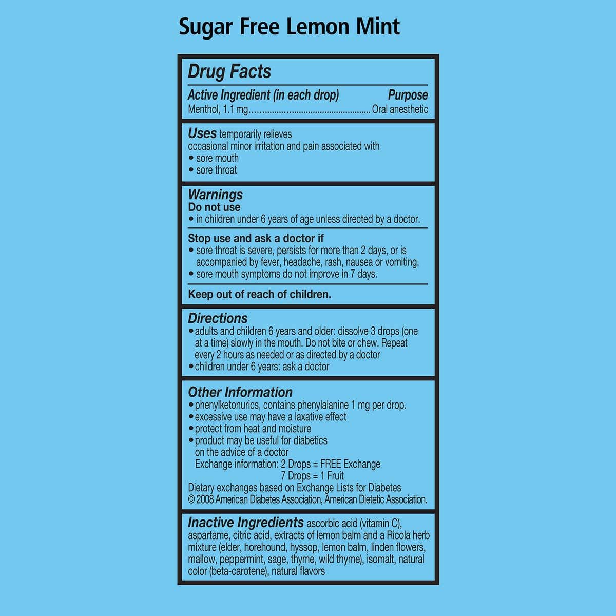 Ricola Lemon Mint Sugar Free Throat Drops, 105ct Bag (Pack of 2): Health & Personal Care
