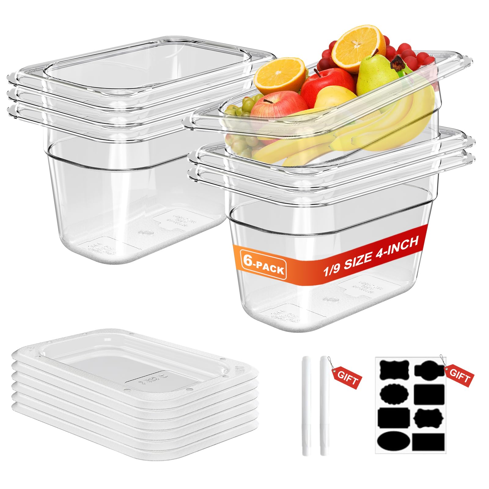 Photo 1 of SVKLHY 1/9 Size 4 Inch Clear NSF Polycarbonate Food Pan-9 PCS[Food Grade][Hot&Cold Resistant] Commercial Food Pans with Lids, Restaurant Food Storage Containers Hotel Pan(BPA-FREE)