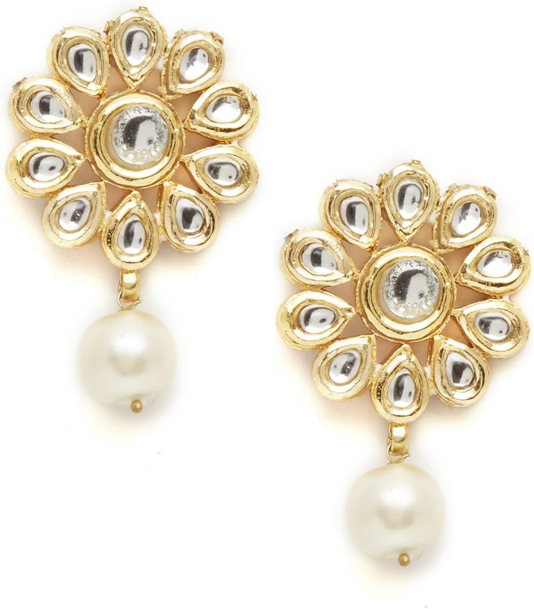 BambooTreeJewel Indian Traditional Jewelry Gold Tone Floral Kundan Earrings for women