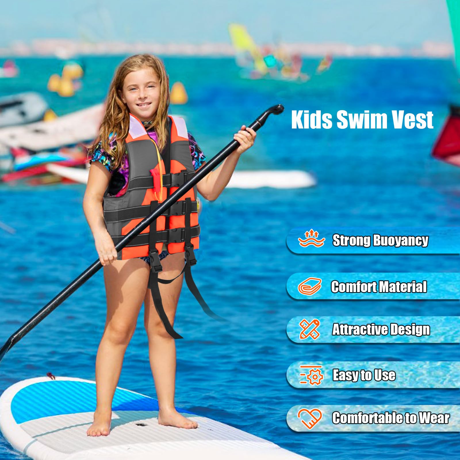 Schwimmweste für Kinder, ideale Schwimmhilfe für Jungen und Mädchen, Schwimmen Jacke mit Einstellbare Sicherheits Straps, Schwimmweste für Wassersport 3