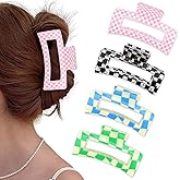 CAVETEE 4 - Pack Checkered Hair Claw Clips, Stylish Non - Slip Jaw Clips for Women, Trendy Acrylic Hair Claw Strong Hold Hair Accessoriesfor Thick/Thin Hair, Perfect for Daily & Party Use