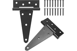 YONSIN 6" T-Strap Shed Door Hinges 2Pcs Switch Silently, Heavy Duty Black Tee Hings for Wooden Fence Gate, Outdoor T Hinges Barn Door Gate Hinges Hardware, Wrought Hinges Hardware, Thickness 2mm