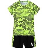 Jellyuu Boys Summer Clothing Sets Kids Outfit Set Camouflage Short Sleeve T-Shirt+ Shorts Sportswear 3-13Years