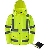 Ubon Men's Reflective Rain Jacket, Waterproof Hi Vis Rain Coat Safety High Visibility Raincoat with Detachable Hood