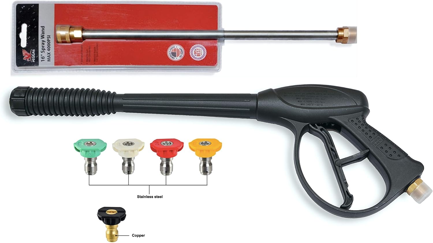 PEGGAS Pressure Washer Spray Gun, Wand & Nozzle Kit