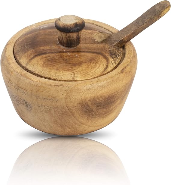 Buy Decorative Rustic Wooden Sugar Bowl & Spoon With Lid Wide Mouth