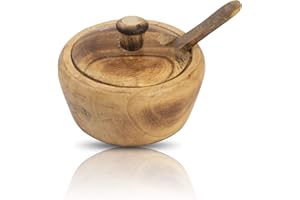 Decorative Rustic Wooden Sugar Bowl & Spoon With Lid Wide Mouth Candy Treat Jar Spice Jar Holder Condiment Nuts Serving Bowl 