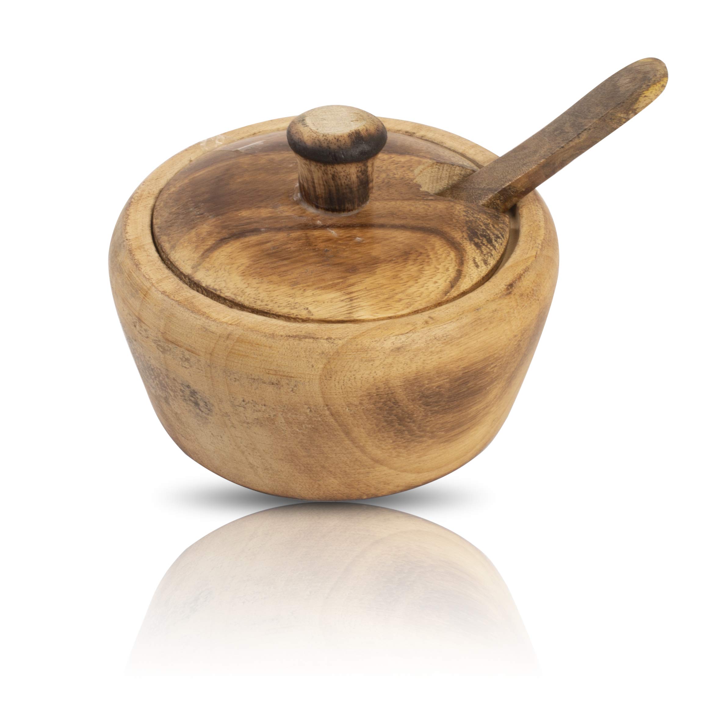 Decorative Rustic Wooden Sugar Bowl & Spoon With Lid Wide Mouth Candy Treat Jar Spice Jar Holder Condiment Nuts Serving Bowl Pot Salt Spice Herb Loose Leaf Tea Storage Container Novelty Home & Kitchen