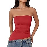 Tankaneo Womens Going Out Tube Top Asymmetrical Strapless Tops Ruched Bandeau Shirts Trendy Y2k Outfits
