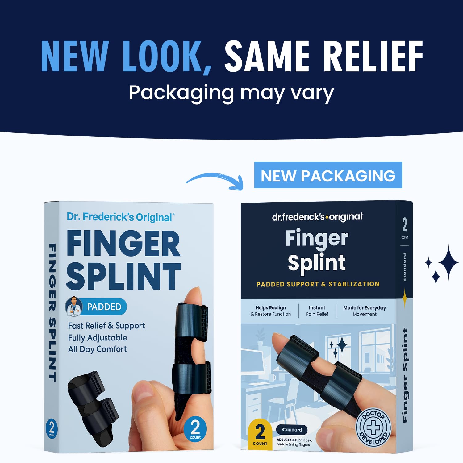 Dr. Frederick's Original Trigger Finger Splint - 2 ct - Mallet Splint & Brace for Arthritis, Injury, & Sprain - Fits Index, Middle, & Ring Fingers - Adjustable for All-Day Comfort - Doctor-Developed
