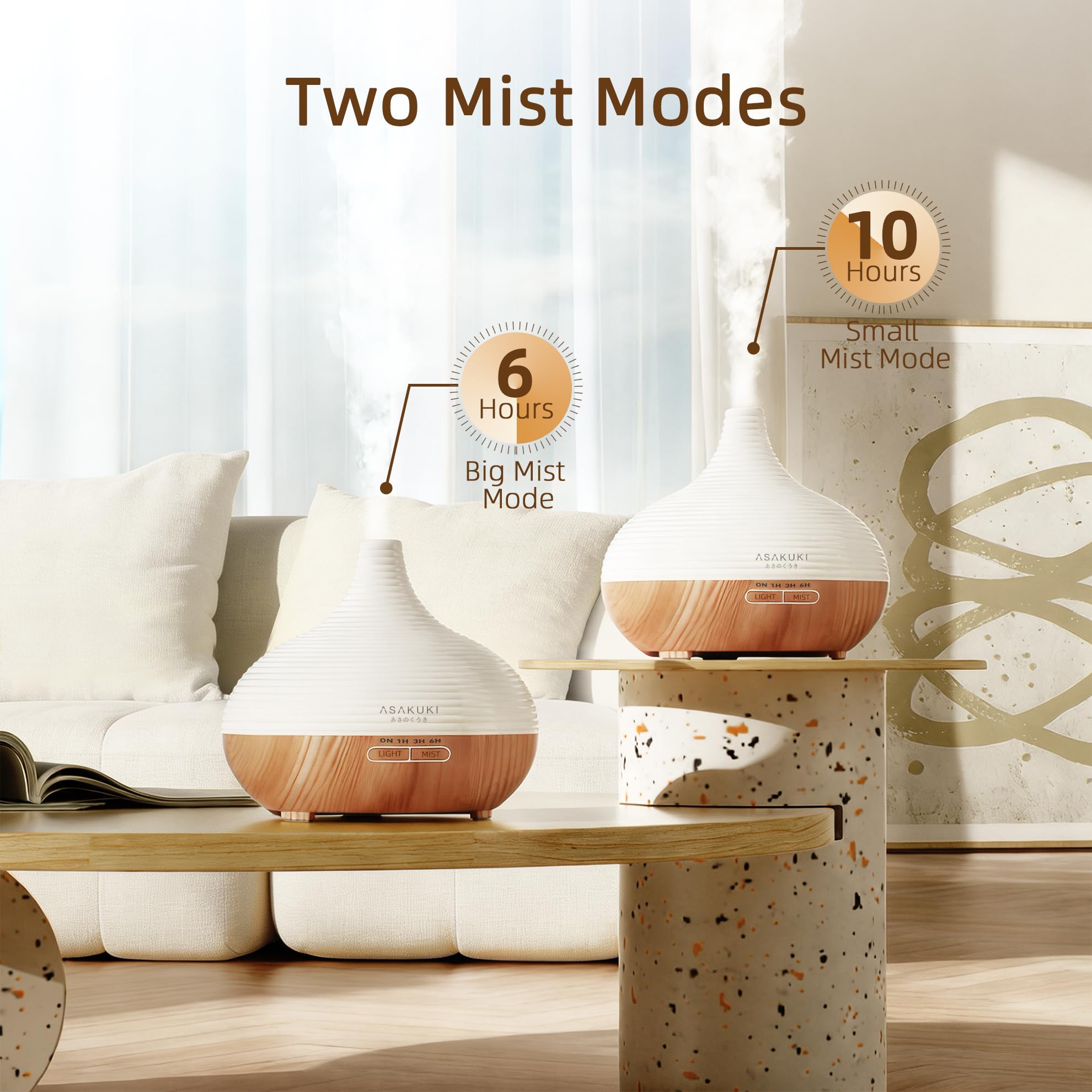 ASAKUKI 300ml Essential Oil Diffuser, Wood Grain Ultrasonic Aromatherapy Diffuser, Quiet Diffuser with 4 Timers, Auto Shut-Off & Colour-Changing LED for Home, Office, Yoga | Relaxation & Better Sleep