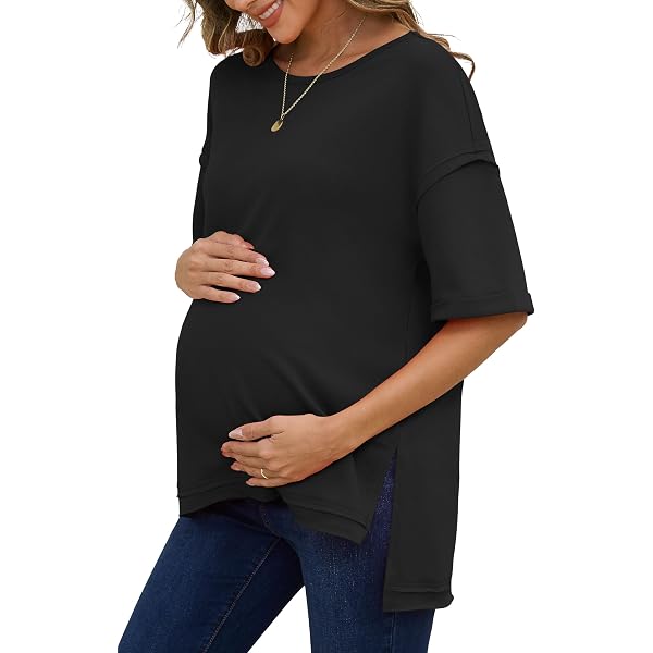 Ekouaer 3-Pack Maternity Shirts - Short Sleeve Crew Neck Pregnancy Tops