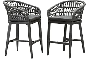 PURPLE LEAF Outdoor Rattan 24" Counter Height Bar Stools Chair Set of 2, Modern Upholstered Patio Bar Stool with Backrest for Indoor and Outdoor, Kitchen Island, Grey