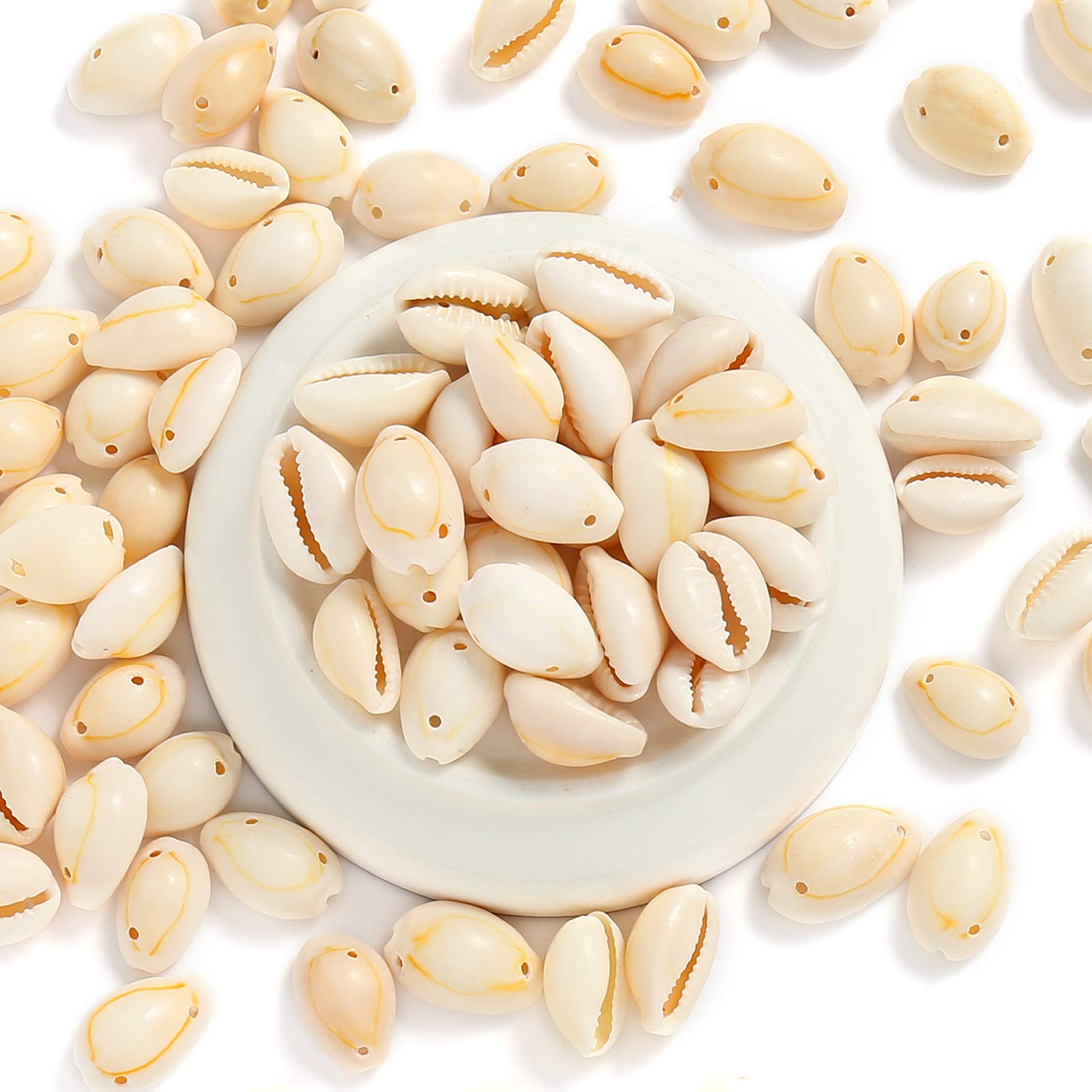 HERZWILD Natural Cowrie Shell Beads 90pcs Oval Spiral Shell Beads Charms 15-18mm for Craft Making, Home Decoration, Beach Party, Jewellery Making(90pcs)