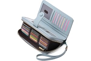 GAEKEAO Leather Credit Card Holder Wallet for Women RFID Blocking Large Capacity Bifold Zipper Card Case Organizer with Wristlet 45 Slots