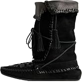 Women Fringe Mid Calf Boots Slouchy Boho Lace Up Tassel Moccasin Flat Boots | Whipstitched, Woven Fringe, Foldover Collar Braided, Western Fashion Ankle Boots for Fall Winter Festival Daily Wear
