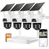 VeryFocal Solar Dual-Lens 4‑Pack Wireless Outdoor Security Camera System | 2.4/5GHz WiFi‑6, AI Tracking, 360&deg; PTZ, Color Night Vision, IP66, 10CH 4K NVR 500GB HDD, No Monthly Fee for Home Surveillance