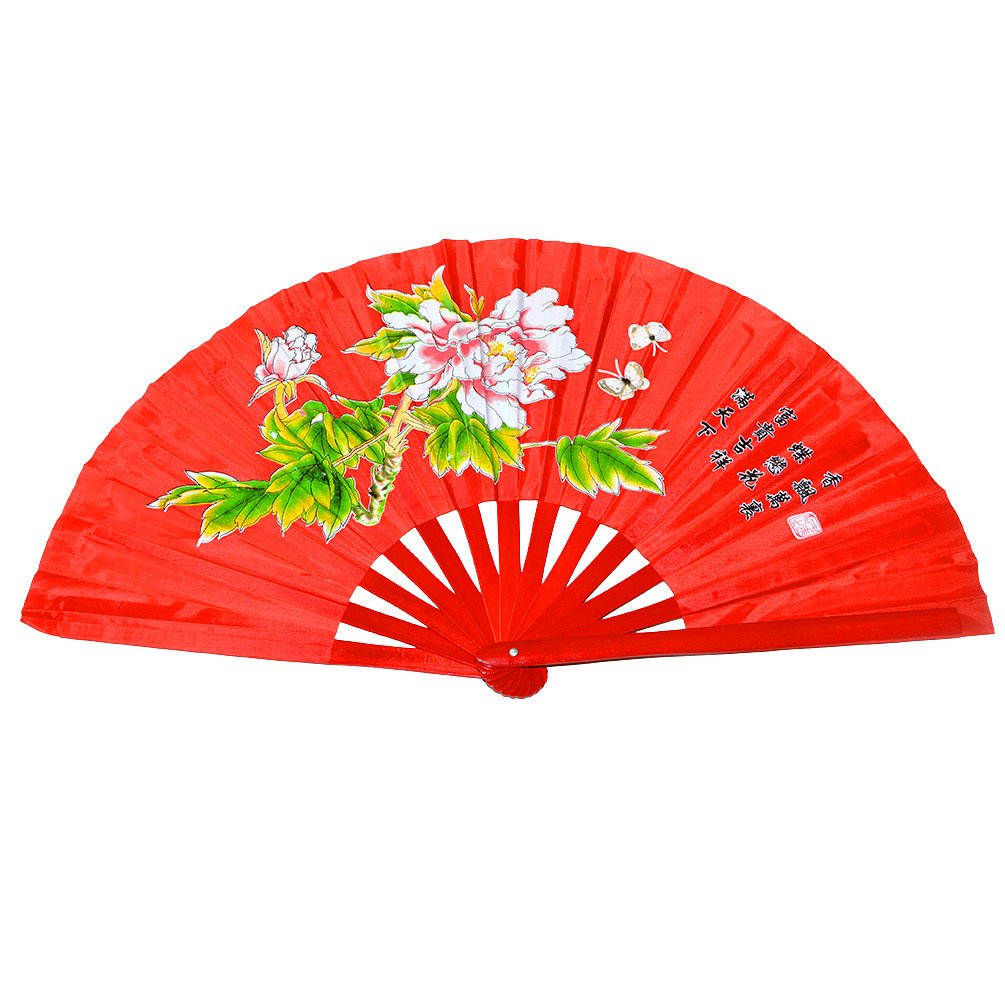 Medifier Chinese Kung Fu Tai Chi Fan Arts Dance/Practice Performance Bamboo Folding Fan Peony flower red background