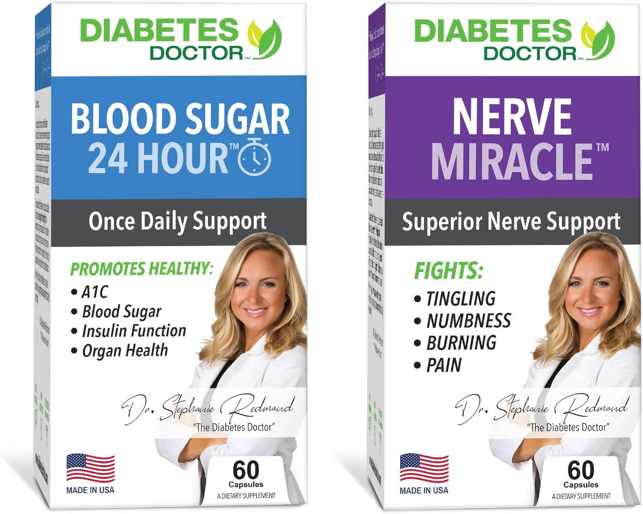 Diabetes Doctor Bundle Pack - 24 Hour Blood Sugar Daily Support & Nerve Miracle - Supports Healthy A1C, Insulin Function, Organ Health, & Nerves