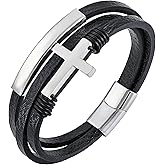 YL Cross Viking Celtic Bracelet, Mens Masonic/Owl/Beaded/Tiger Eyes/Cuban Chain/Ankh/Compass/Letter Stainless Steel Black/Brown Leather Jewelry Gifts Women