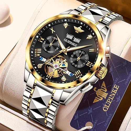 OUPINKE Mens Watches Skeleton Automatic Mechanical Premium with