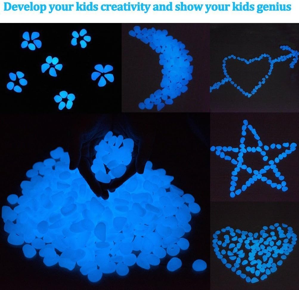 Glow Stones, Glowing in The Dark Pebbles 150pcs for Walkways, Window, Yard Grass, Driveway, Outdoor Decor DIY Decorative Gravel Stones, Fish Tank Decoration (Blue) : Garden & Outdoor