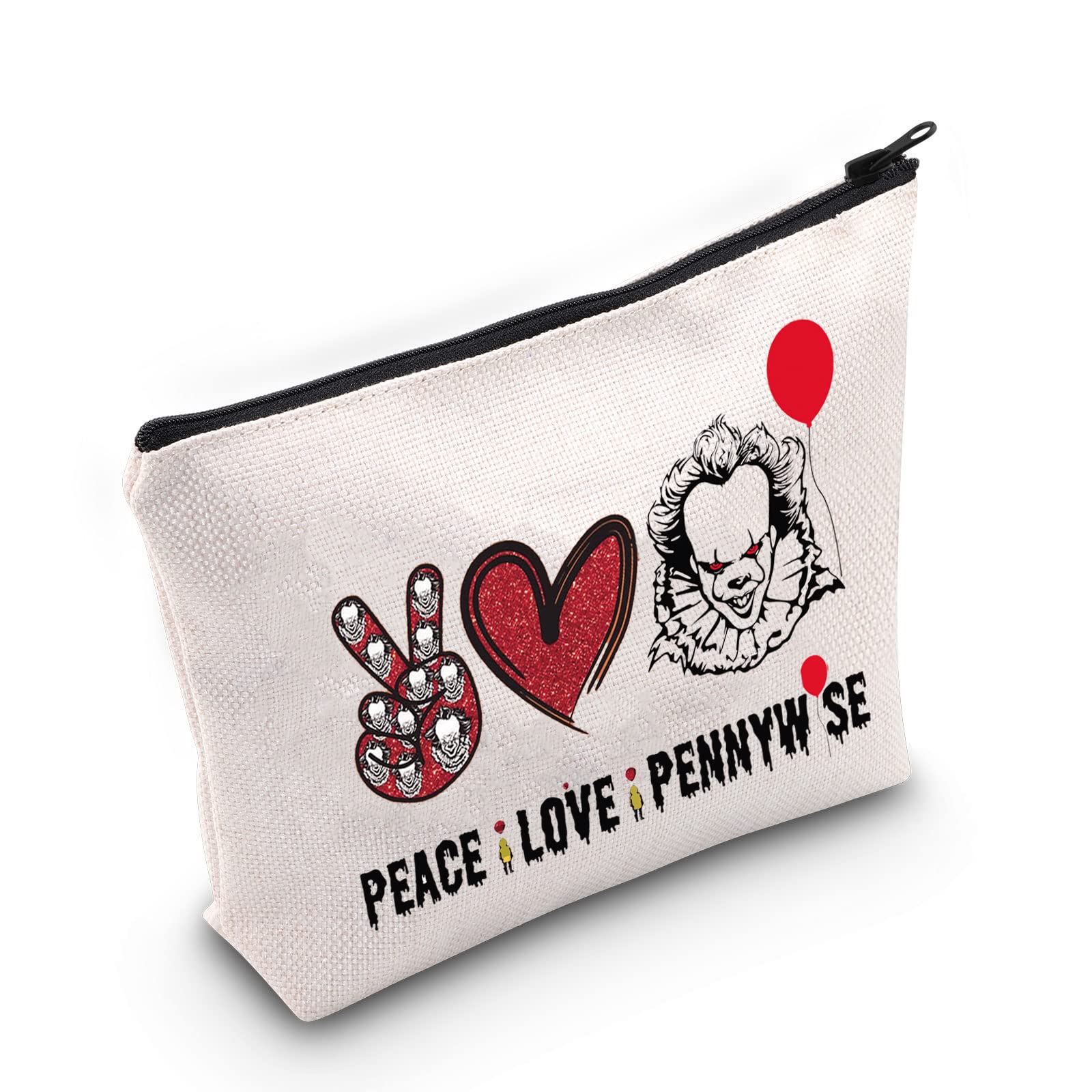 Clowns Cosmetic Make Up Bag Movie Fans Gift Peace Love Movie Makeup Zipper Pouch Bag Horror Movie Gift, Peace Penny, Makeup Bag