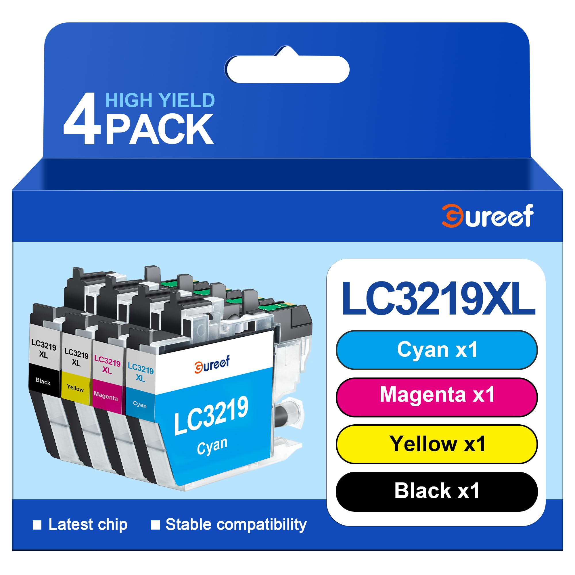 Gureef LC3219XL Ink Cartridges for Brother LC3217 Ink Cartridges Multipack for Brother MFC-J6530DW Compatible with MFC-J5335DW MFC-J5730DW MFC-J5930DW MFC-J6935DW (B/C/M/Y)