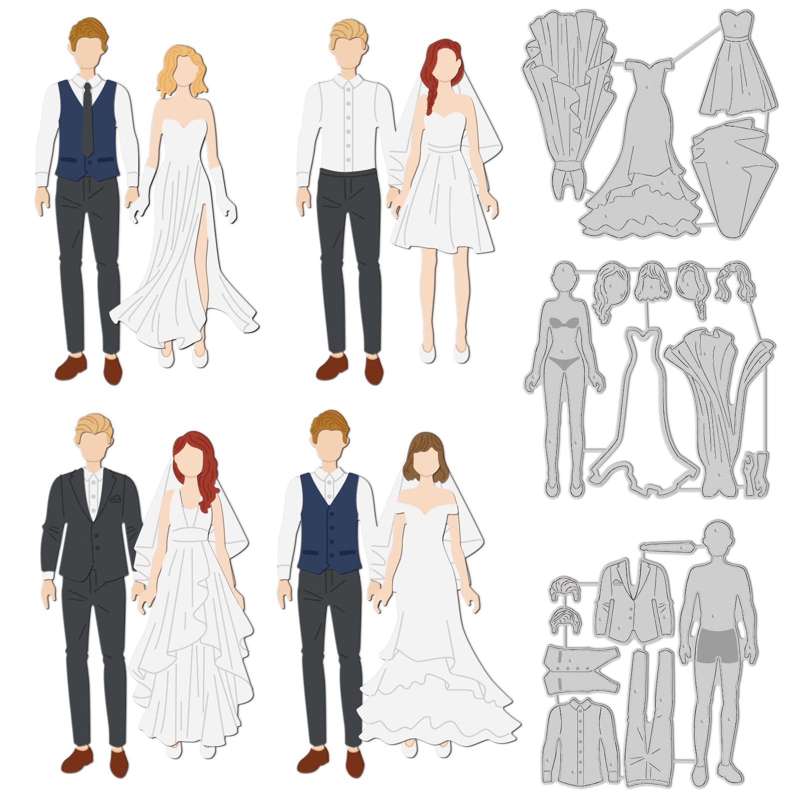 GLOBLELAND Wedding Dress Up Cut Dies Married Couple Cutting Dies Elegant Bride and Groom Metal Embossing Stencil for Card Making Decorative Scrapbooking DIY Paper Craft