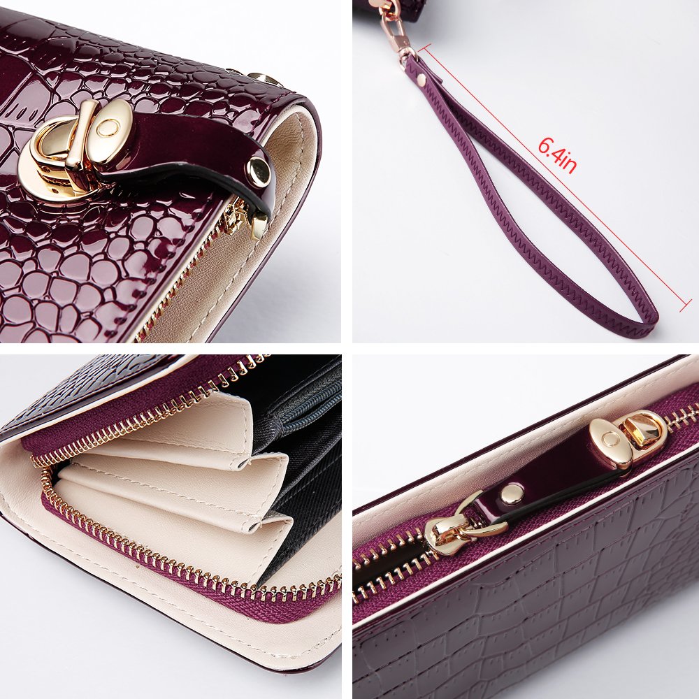 ZOOLER GLOBAL Women\'s Genuine Leather Clutch Wallets Wristlet Organizer Purse with Large Space Card Hold Zipper Pocket Red