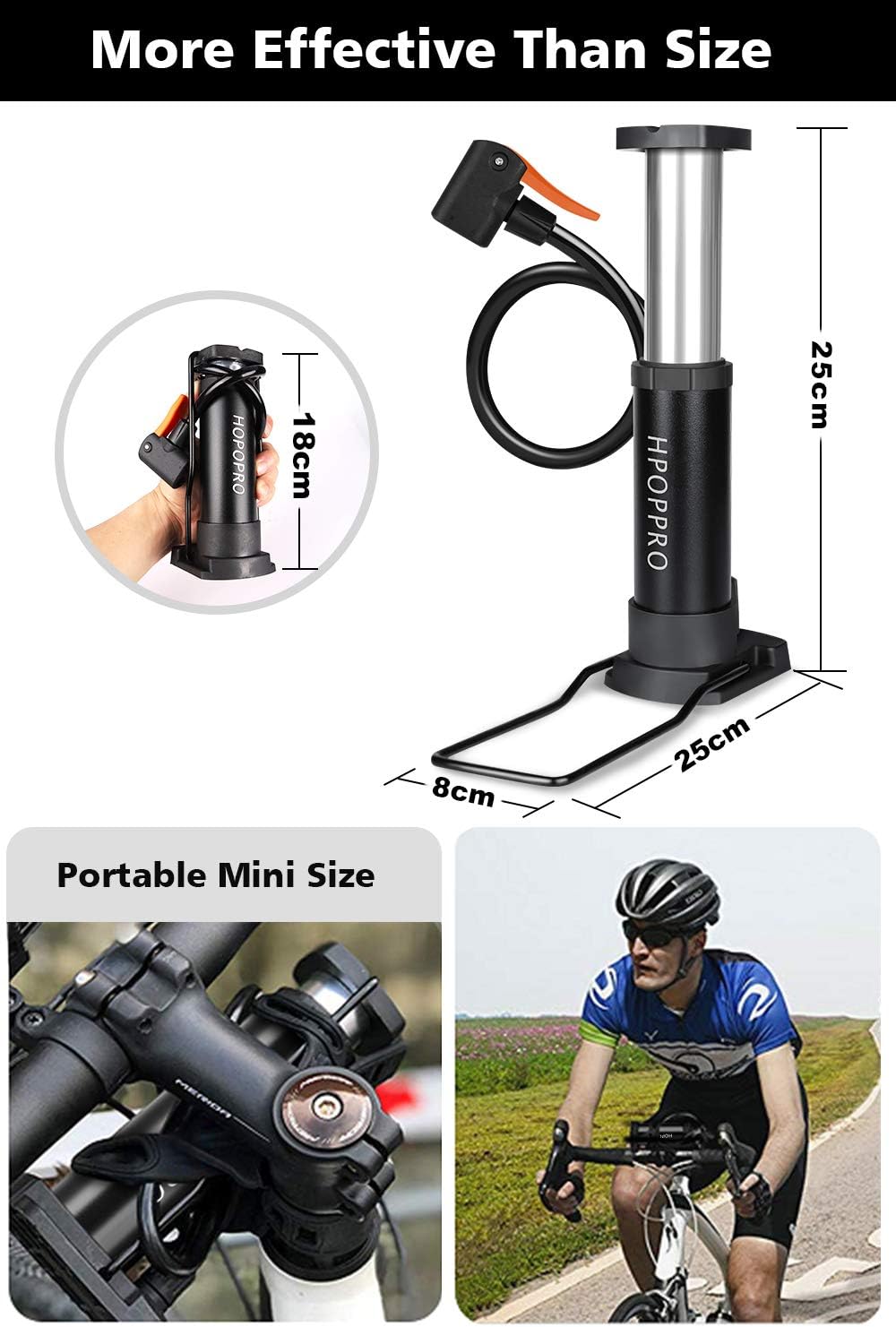 Mini Bicycle Pump Hopopro Portable Bike Floor Pump Bike Tire Pump Hand Foot Activated Bike Pump with Presta Schrader Dunlop Valve Extra Gas Needle for Road Bike Mountain Bike Balls : Sports & Outdoors