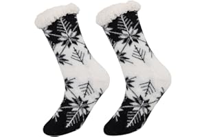Womens Christmas Fuzzy Slipper Socks Printed Fluffy Fleece Sherpa Lined Winter Thick Warm Cabin Soft Grips Stockings