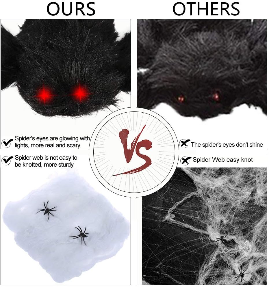 Aytai 200" Halloween Spider Web Decor Outdoor 59" Giant Spider with LED Eyes, Scary Fake Spider and Huge Spider Webs Halloween Decorations for Home Party Yard Haunted House Decor : Garden & Outdoor