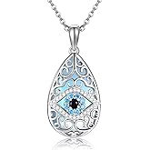 AXOMY Evil Eye Necklace 925 Sterling Silver Moonstone Evil Eye Pendant Necklace Evil Eye Lucky Protection Jewelry Gifts for Women