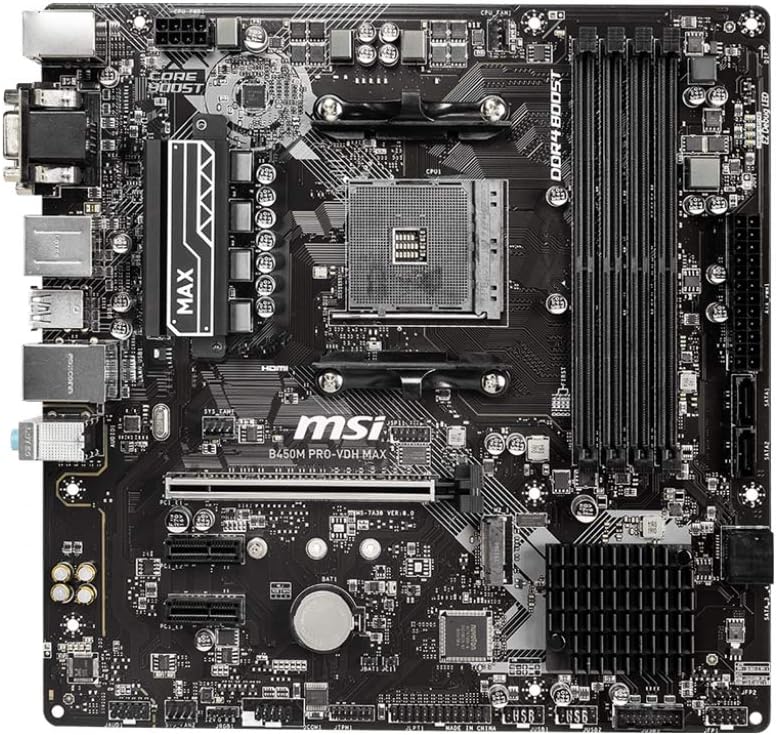 Msi B450m Pro Vdh Max Motherboard Matx Am4 Ddr4 Lan Usb 3 2 Gen1 M 2 Vga Dvi D Hdmi Amd Ryzen 1st 2nd And 3rd Gen Ready Amazon Co Uk Computers Accessories