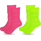 Meyeyaia 2 Pairs Neon Socks Women, 80 90s Soft Slouch Socks,Extra Long Neon Leg Warmers,90s Outfits NeonAccessories,Glow in the Dark Clothes