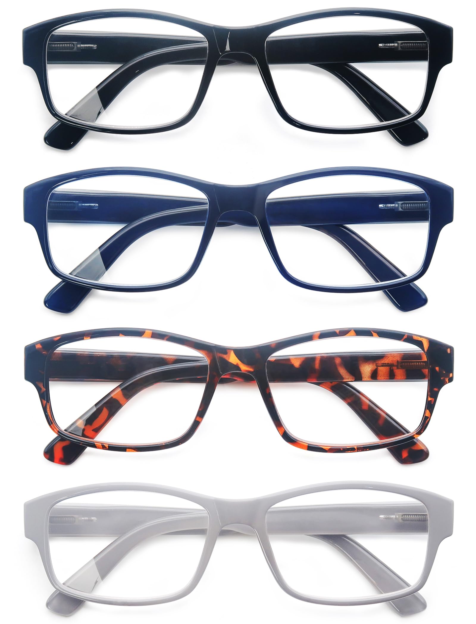 HEEYYOK Reading Glasses Mens Large Rectangular Readers Glasses +3.50 For Men with Big Heads Sturdy Frame Comfortable&Wide Fit 4 Pack