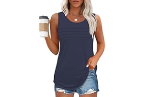 WELINCO Womens Casual Summer Tank Tops Sleeveless Pleated Blouses Dressy Loose Fit Scoop Neck Shirts Outfits