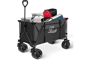 LITELEPH 230L Collapsible Wagons Carts with Big Wheels Heavy Duty Foldable Beach Wagon for Sand, Super Large Capacity Utility Wagon for Garden Outdoor Picnic Camping Black