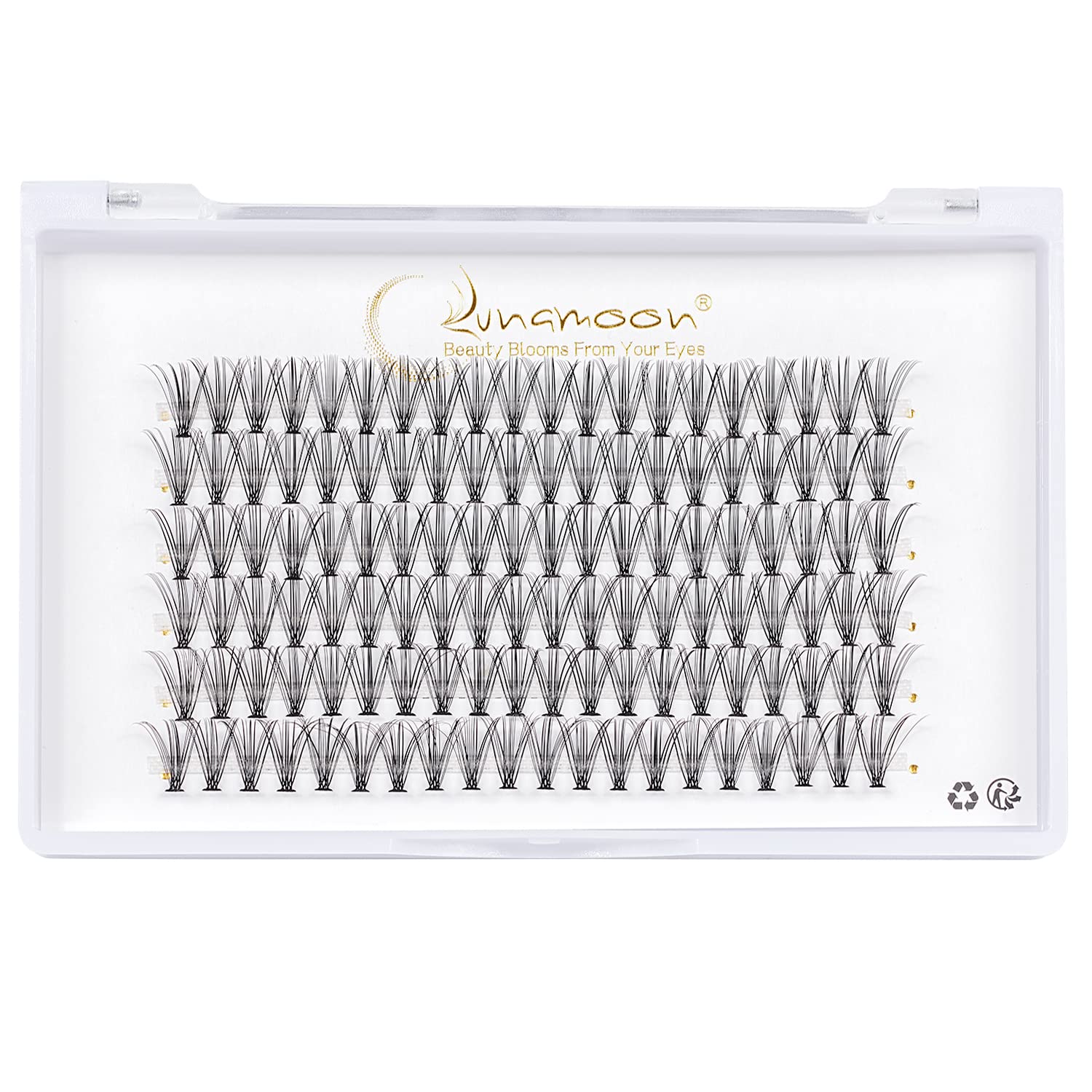 Lunamoon DIY Individual Eyelash Clusters (20D-D-0.07, 12 mm x 6) - Black, Cruelty Free, Synthetic, 20 Clusters per Pack