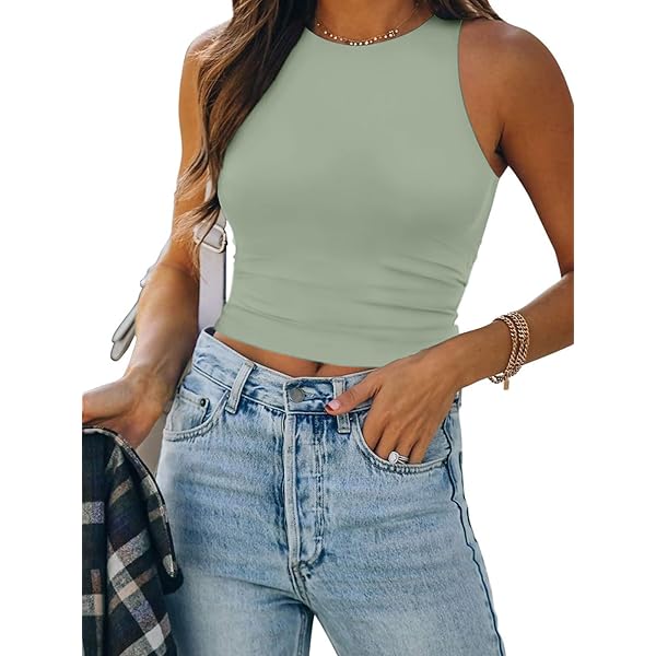 ANRABESS Women Tank Tops High Neck Sleeveless Sexy Cutout Racer