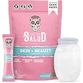 Salud 2-in-1 Skin + Beauty Drink Mix, Unflavored | Collagen Peptides with Verisol, Hyaluronic Acid, Vitamin C, Biotin + Lustriva, Hydration Sticks, Gluten Free (15 Servings)