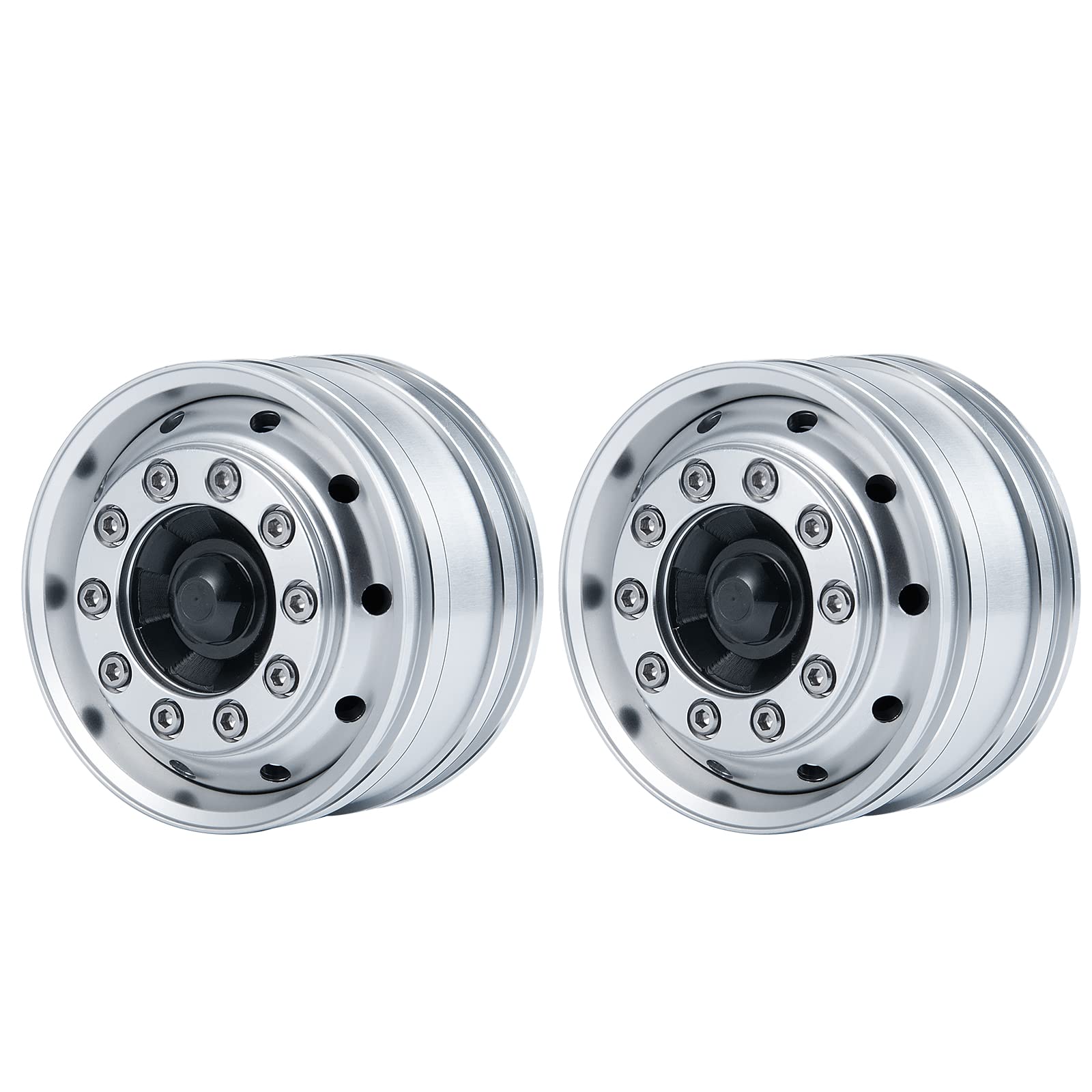 AXspeed Metal front rims, 2 pieces wheel hubs for 1:14 Tamiya trailer tractor car accessories, Silver