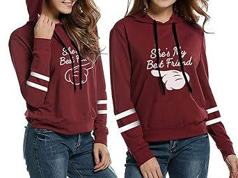 Best Friends Kapuzenpullis für Zwei Mädchen Sister Pullover Freunde Sweatshirt Partner Look Damen BFF Hoodie Rundhals-Pulli w