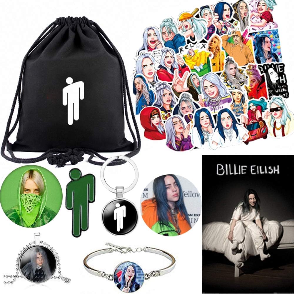 Download Billie Eilish Gift Set 1 Backpack Poster Blacelet Keychain Necklace Phone Holder Brooch 50 Pcs Stickers Luggage Bags Gym Bags