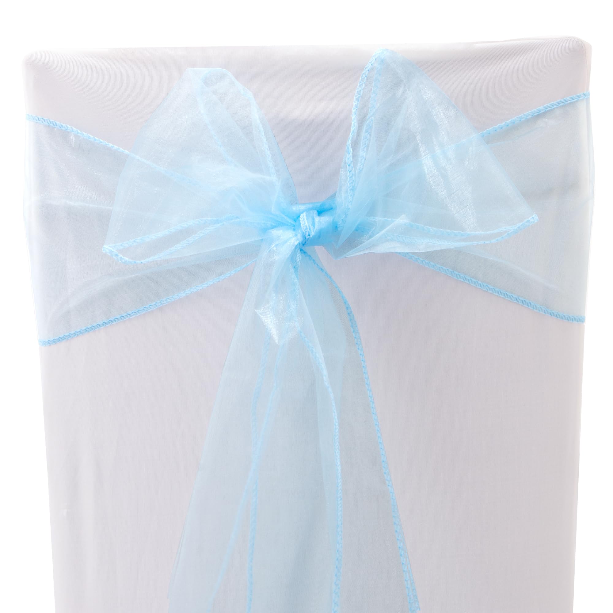 Time to Sparkle 10PCS 17x280cm Organza Chair Sashes Wider Fuller Cover Party Decoration Bow Sashes for Wedding -Baby Blue