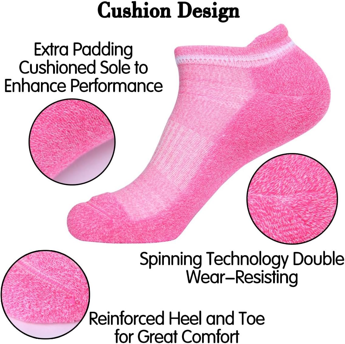 LITERRA Womens Ankle Socks 6-Pairs Athletic Running Low Cut Socks Cushioned : Clothing